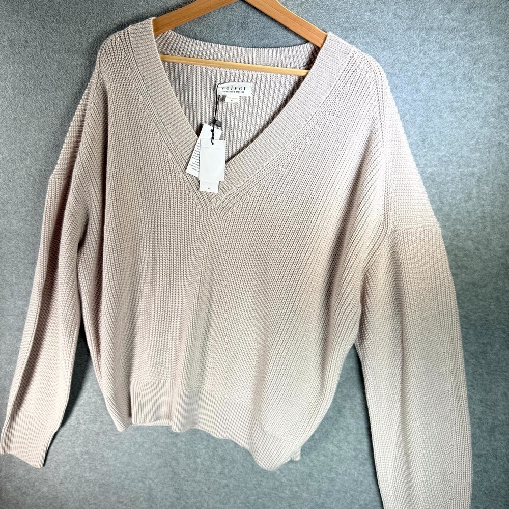 Velvet By Graham Spencer Sweater Womens XL Beige V-Neck Long Sleeve Pullover - Picture 4 of 9